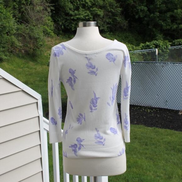 Premise Studio Women's Pullover Sweater Purple Floral White Lightweight Size S - Picture 11 of 13